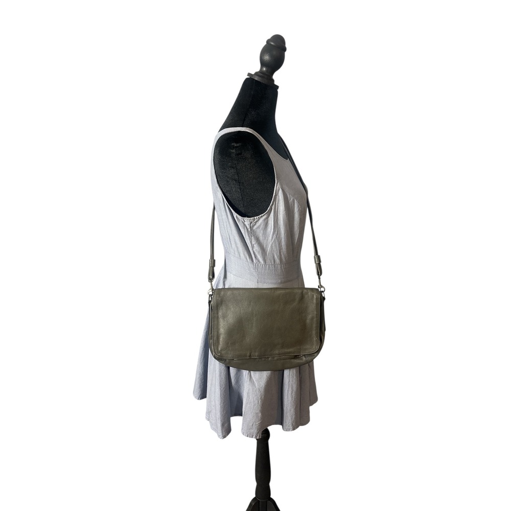 Vintage 1970s Slate Gray Leather Crossbody Bag - Rare‎ Wai Sing 1979 Hardware